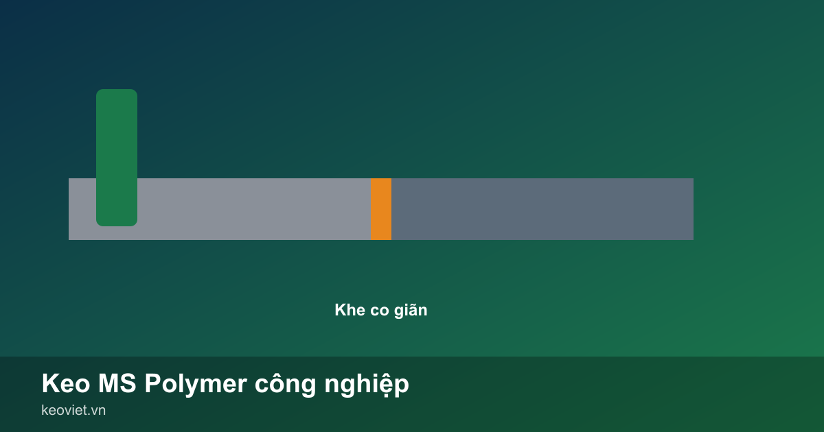 Ống MS Polymer trám khe co giãn giữa 2 tấm bê tông, bên cạnh là mối dán kính và kim loại